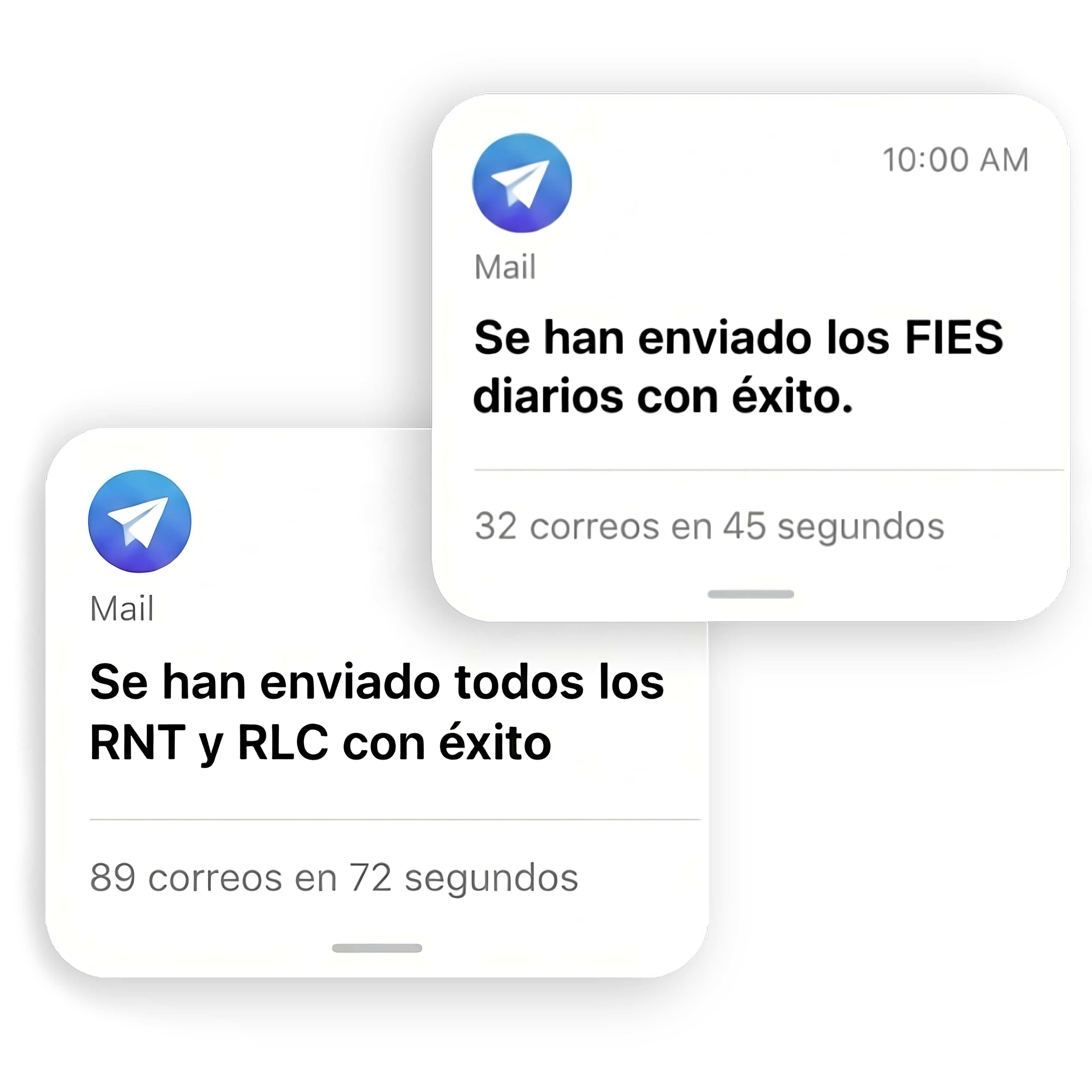 Notificaciones de envío exitoso